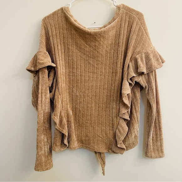Vestique Beige Chenille Ruffle Sweater Size: S - Picture 2 of 5